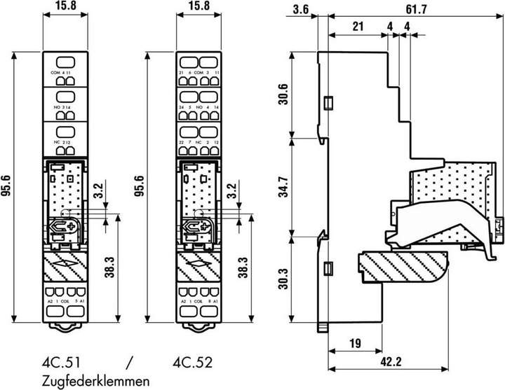 Produktbild Finder Koppel-Relais mit 1 Wechsler 10 A, Zugfederklemmenfassung 4C.51.8.230.0060 1 Wechsler 10 A