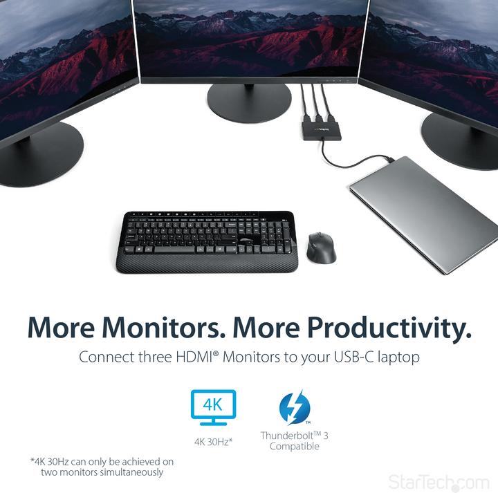 Produktbild StarTech 3-Port Multi-Monitor Adapter (USB Typ-C, 10.50 cm)