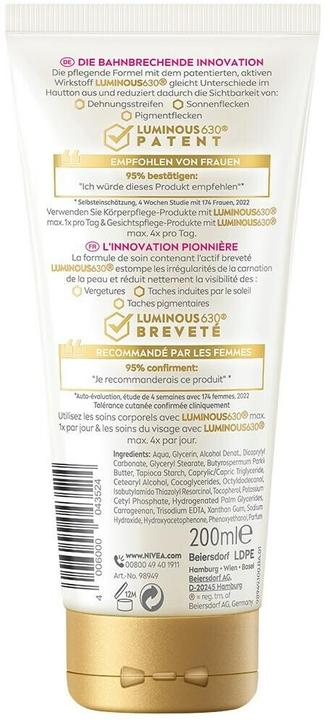 Actual product image NIVEA Luminous630® Anti-Dehnungsstreifen & -Pigmentflecken Body Creme (Body cream, 200 ml)