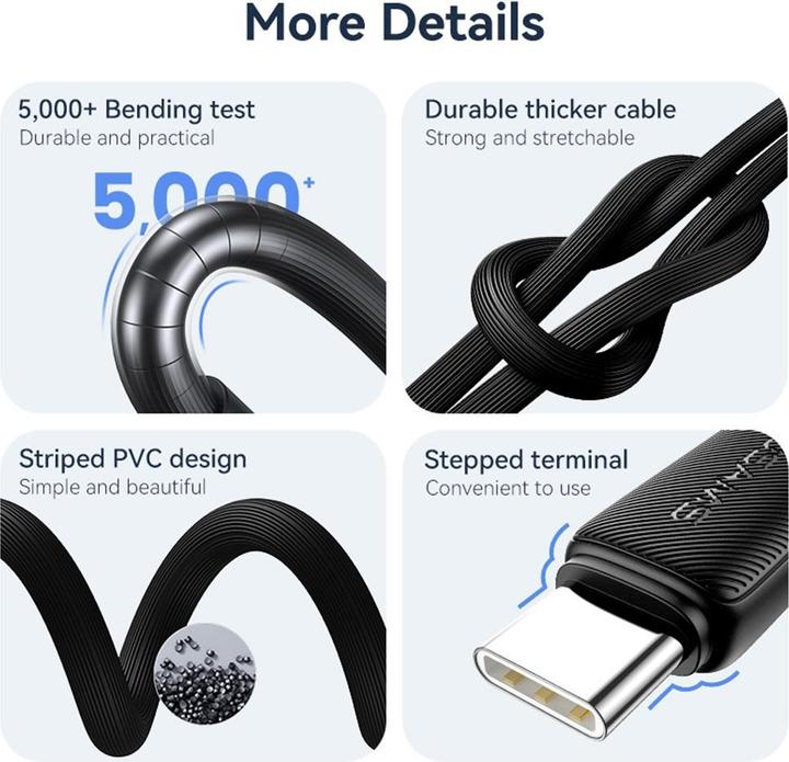 Produktbild Usams US-SJ693 Type-C 3A Striped Data Cable - KY Series 2M - Pink (2 m)