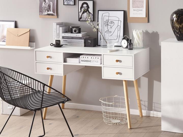 Produktbild Beliani Schreibtisch weiss 110 x 55 cm 4 Schubladen LEVIN (110 x 55 x 78 cm)