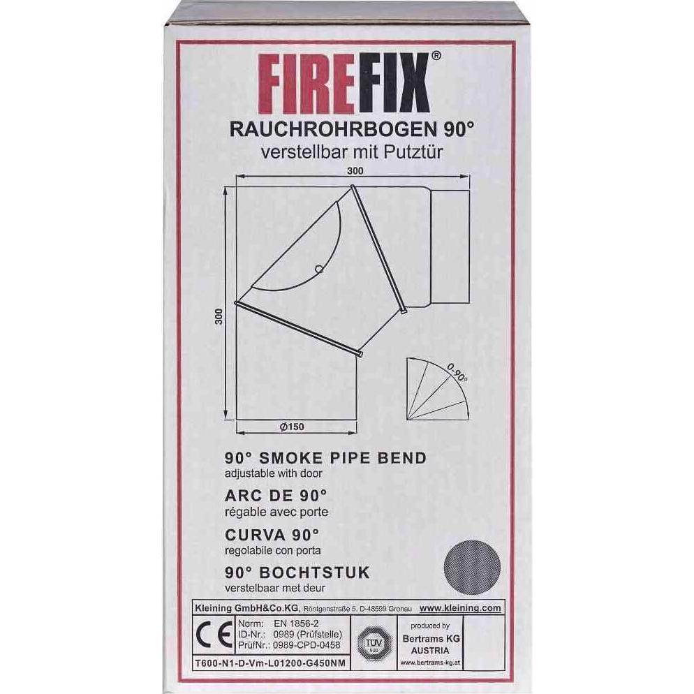 Thumbnail - FireFix, Zubehör Kerzen + Kamin, Ofenrohrbog.90°,Ø150mm,gr verstellbar m.Tür, grau