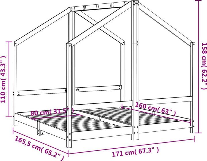 Produktbild vidaXL Kinder-Bettgestell (80 x 160 cm)