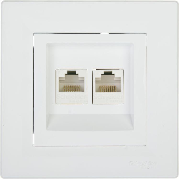 Schneider Electric, Steckdose, Schneider Electrical Doppelte Computersteckdose 2xRJ45 cat.5e weiss - EPH4400121