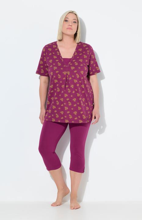 Produktbild Ulla Popken Pyjama, V-Ausschnitt, Halbarm, Caprihose (46, 48)