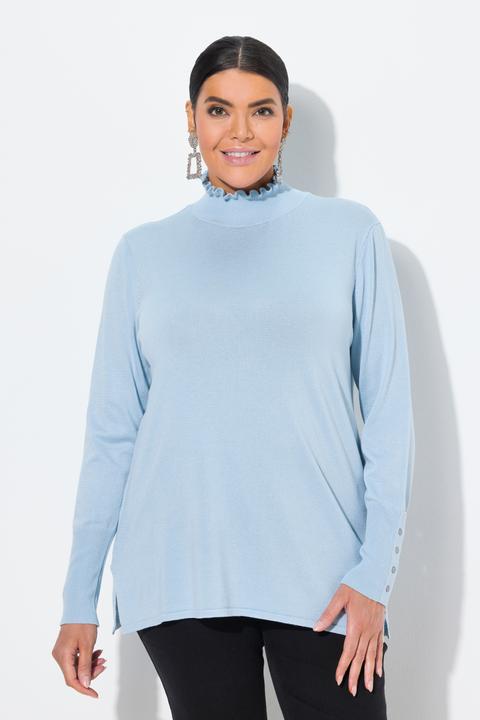 Actual product image Ulla Popken Pullover, gekräuselter Stehkragen, Langarm mit Knöpfen (46, 48)