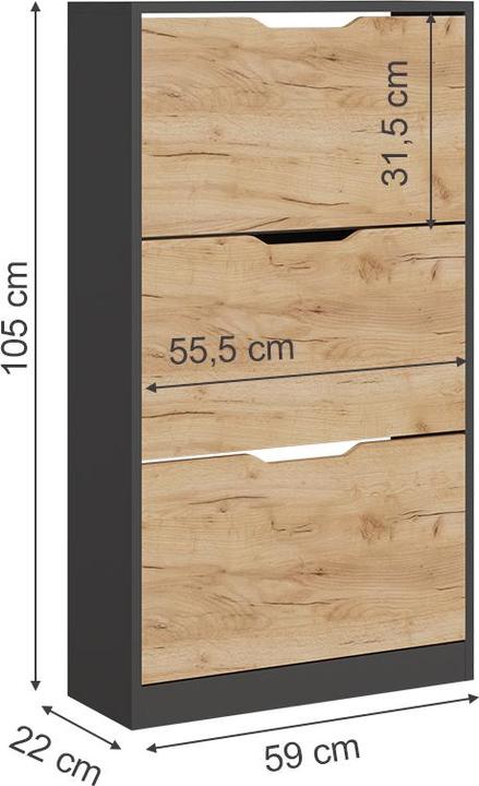 Produktbild Vicco Schuhkipper Luca, Anthrazit/Goldkraft Eiche, 22 x 105 cm mit 3 Fächern