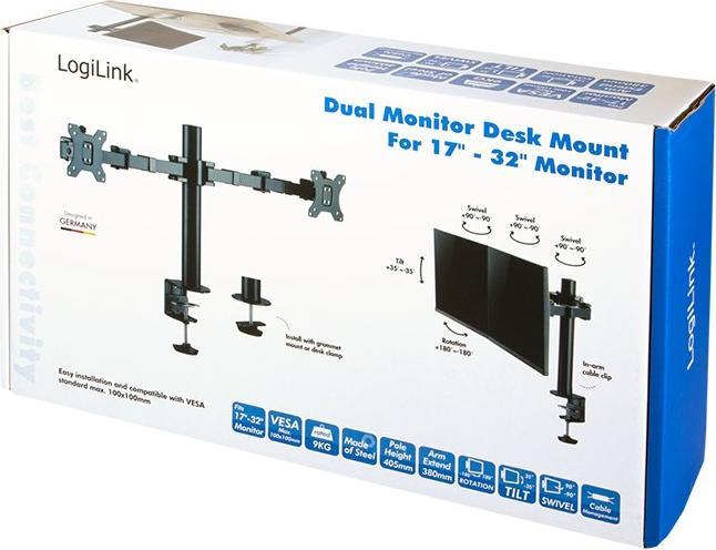 Actual product image LogiLink 2 compartment monitor mount 17 - 32"sleeve length adjustable (Table, 32", 12 kg)