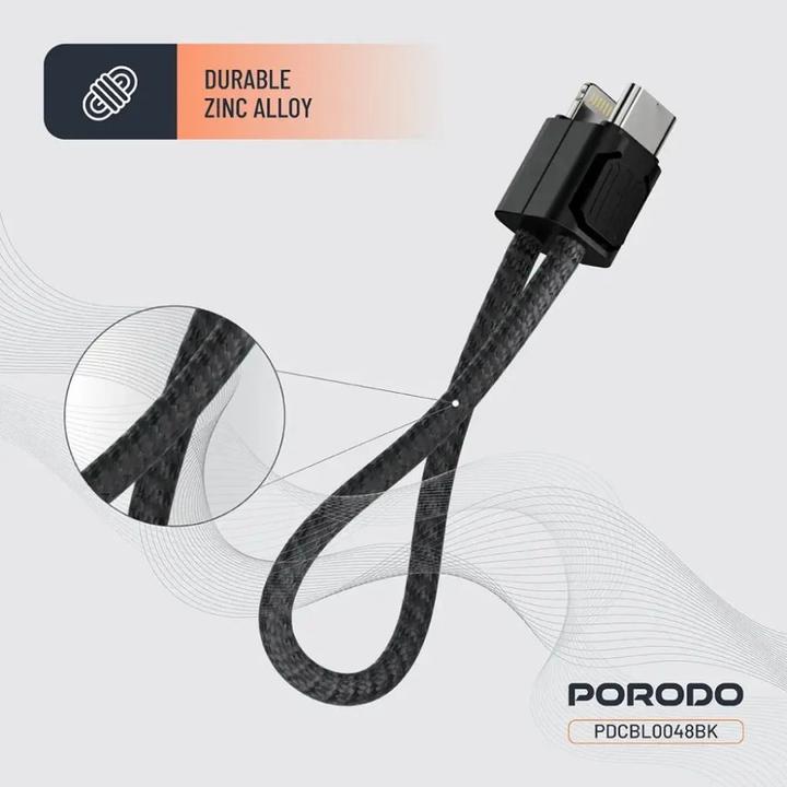 Produktbild Porodo Schlüsselanhänger Zink Nylon Kabel Zink Gehäuse + Nylon geflochten C bis L Ausgang: 5V / 3A, 9V / 2