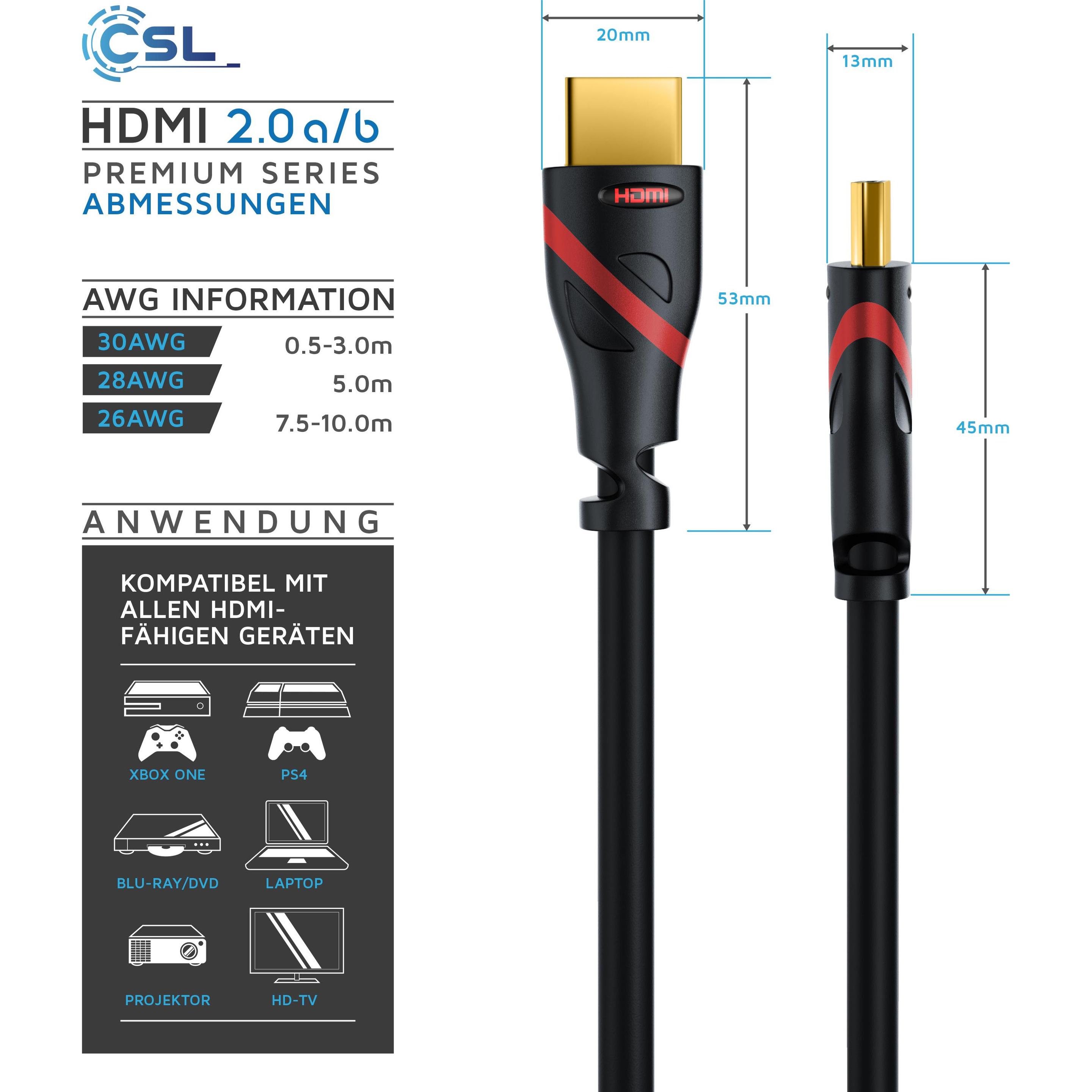 Thumbnail - CSL HDMI Kabel 2.0b - 4k 60Hz Ultra HD - Ethernet - Highspeed - Full HD - 3D - ARC - 3 fach geschirmt (0.50 m, HDMI), Vi...