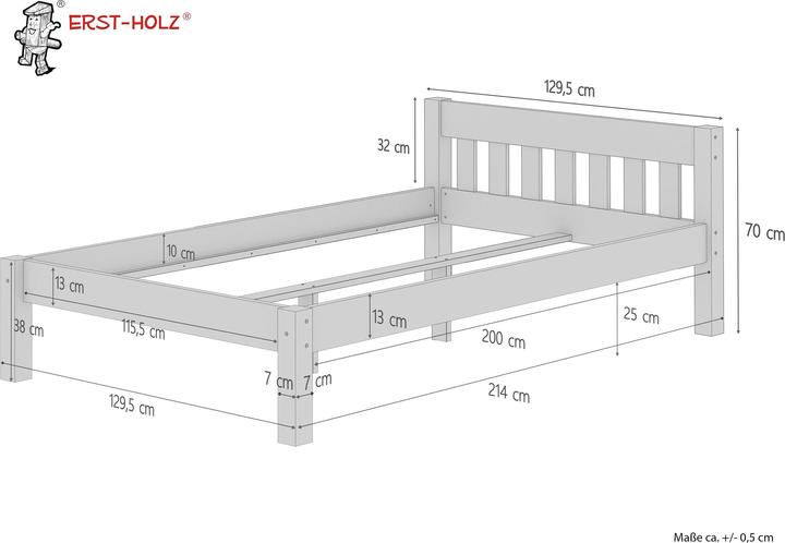 Produktbild Erst-Holz Einzelbett Bettrahmen 120x200 Futonbett Kieferbettgestell Massivholz natur Rollrost 60.38-12 (120 x 200 cm)