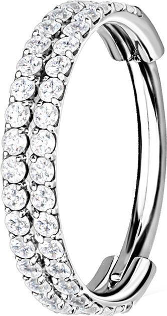 Actual product image Star Piercing Micro segment ring hinged silver double line with crystals (Titanium, without brass)