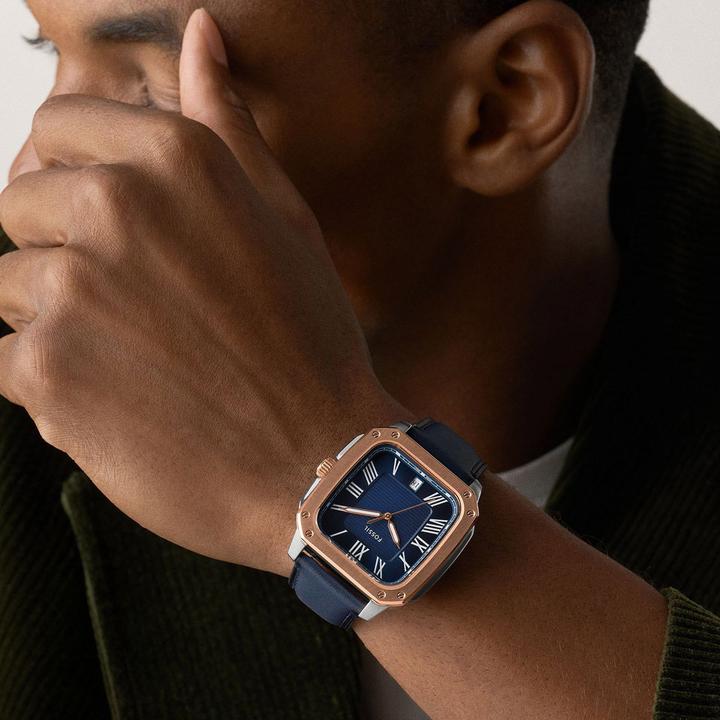 Actual product image Fossil FS6149 Timeless Elegance with Blue Leather Strap & Rose Gold/Stainless Steel Case (Analogue wristwatch, 42 mm)