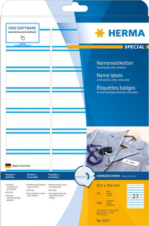 Actual product image HERMA A4 removable name labels
