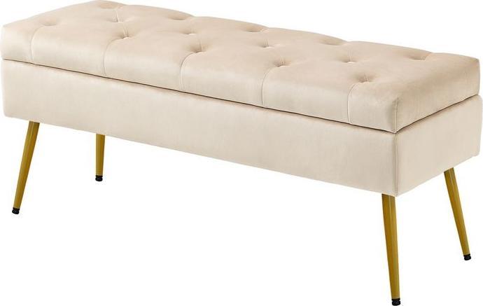 Image du produit Swisshandel24 Sitzbank Polsterbank mit Stauraum Bettbank mit Samtoptik für Flur Metall Beige (35 cm)