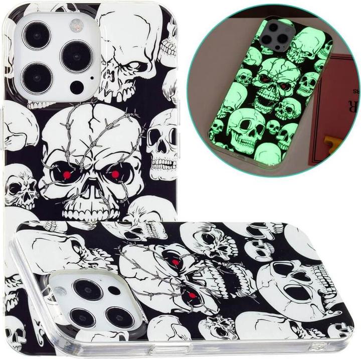Actual product image Cover-Discount iPhone 15 Pro - Glow in the Dark Silicone Skull Case (Apple iPhone 15 Pro)