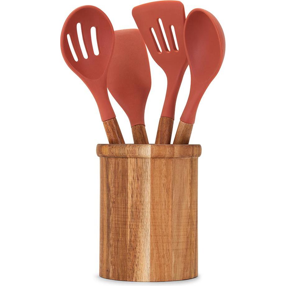 Livoo Set aus 4 Utensilien mit Topf, Kochbesteck, Braun