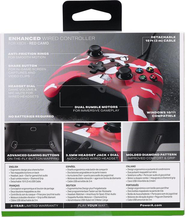 Immagine prodotto PowerA Controller cablato migliorato per Xbox Serie X|S - Rosso Camo (Xbox Series X, Xbox Serie S, Xbox One S)
