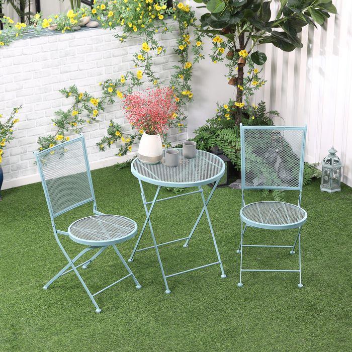 Image du produit Swisshandel24 Set de jardin pour 2 personnes set bistro 1 table + 2 chaises pliantes pour terrasse balcon M (55.50 cm)