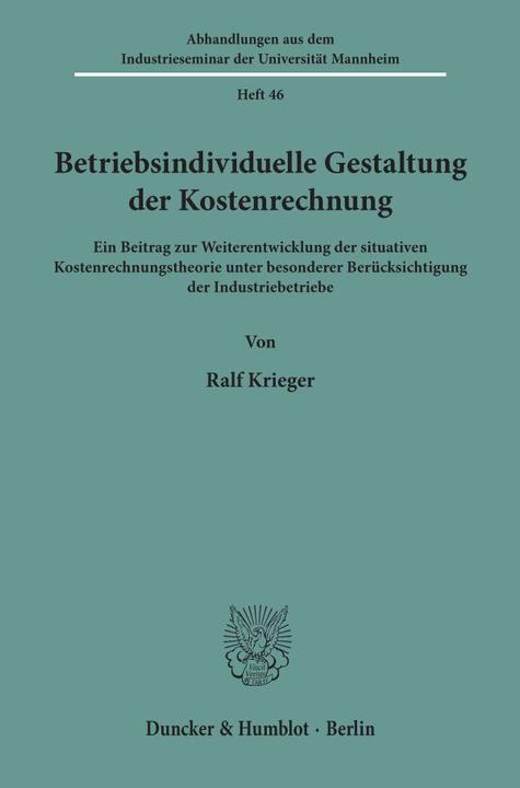 Produktbild Betriebsindividuelle Gestaltung der Kostenrechnung (Deutsch, Ralf Krieger, 1996)