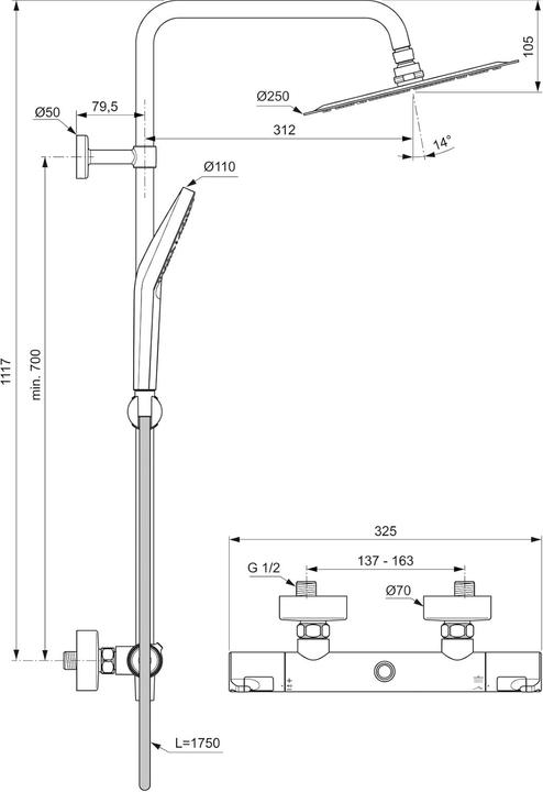 Produktbild Ideal Standard IDS Duschsystem CERATHERM T50 Kopfbrause d= 250mm chrom