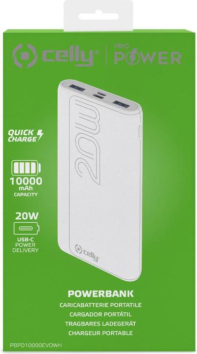 Actual product image Celly POWER BANK PROPOWER 20W WHITE PBPD10000EVOWH (10000 mAh, 20 W, 37 Wh)