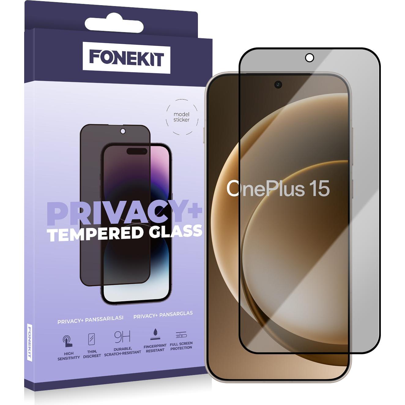 FoneKit Privacy+ Full Cover Tempered Glass, OnePlus 15, Pellicola protettiva smartphone, Trasparente