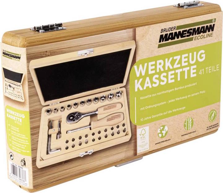 Mannesmann Steckschlüsseleinsatz Werkzeugsatz im Bambuskoffer 41tlg. (41 Teile)