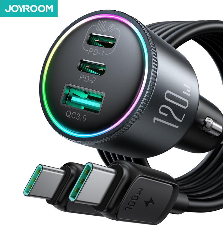 Actual product image Joyroom Car charger JR-CCN07, 3-Port C to C, 120 W, (Gray)