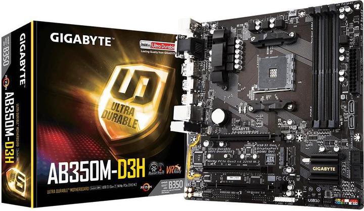 Actual product image Gigabyte GIGA GA-AB350M-D3H AM4/DDR4/Âµ (AM4, AMD B350, mATX)