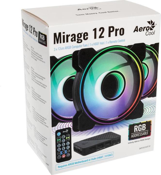 Actual product image AeroCool Mirage 12 ARGB Pro Computer Case Cooling Kit 12 cm Black (120 mm, 3x)