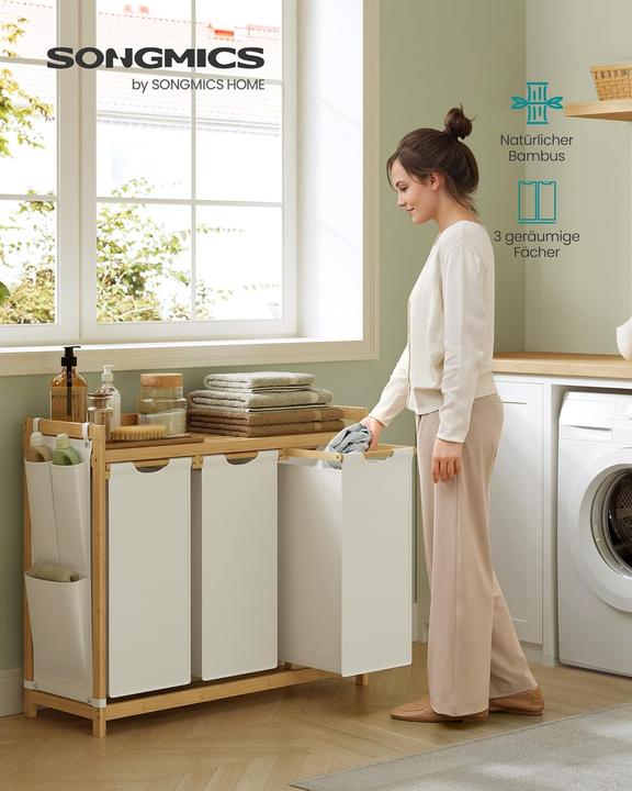 Produktbild Songmics Wäschekorb Bambus 3 Fächer (150 l)
