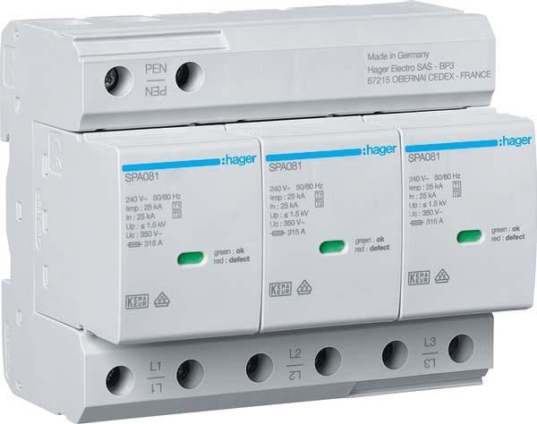 Hager SPA800 Combination arrestor T1+T2 3P