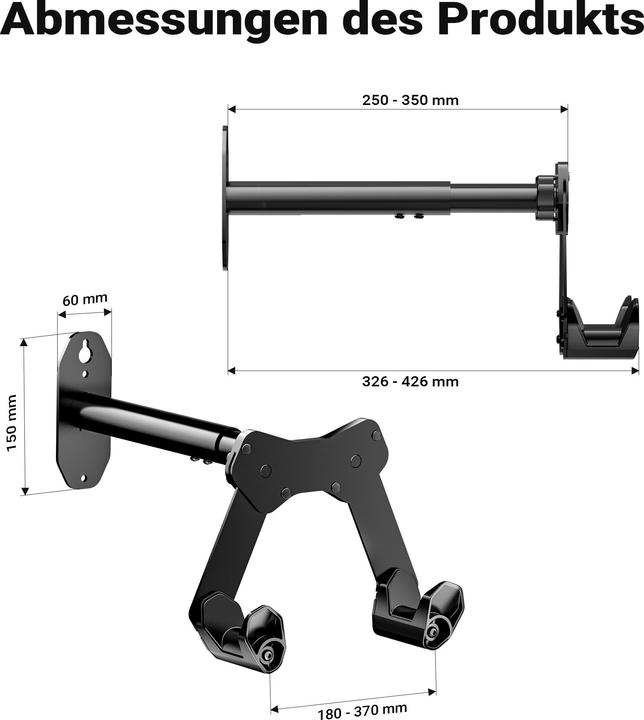 Actual product image Wiltec Bicycle wall mount 39.8x16.7x32.6-42.6cm up to 25kg Bicycle mount