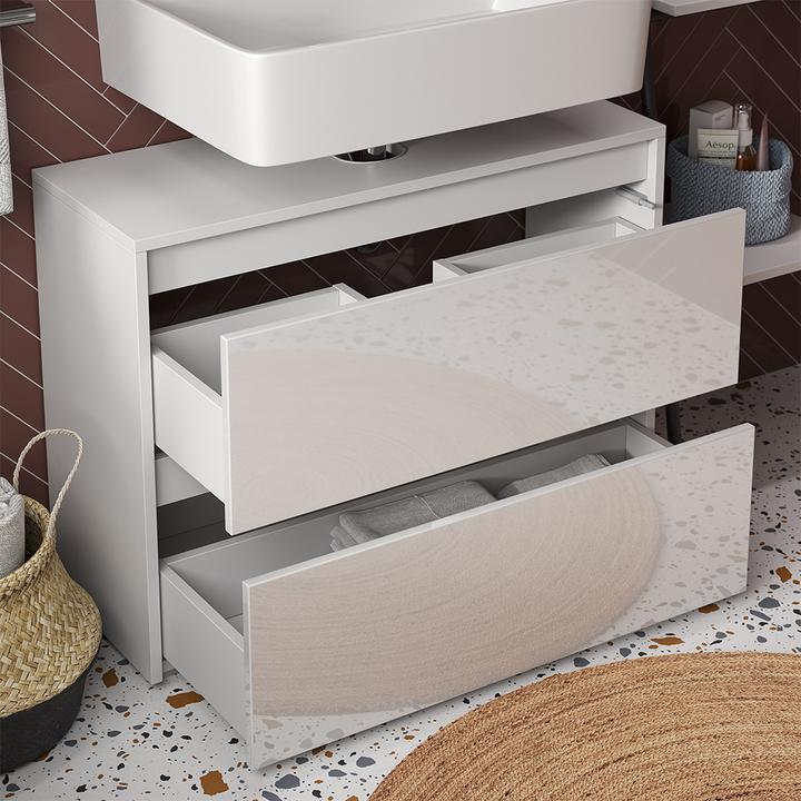 Immagine prodotto Vicco Waschbeckenunterschrank Majest, Weiss/Weiss Hochglanz, 80.1 x 62 cm mit 2 Schubladen (80.10 x 30.10 x 62 cm)