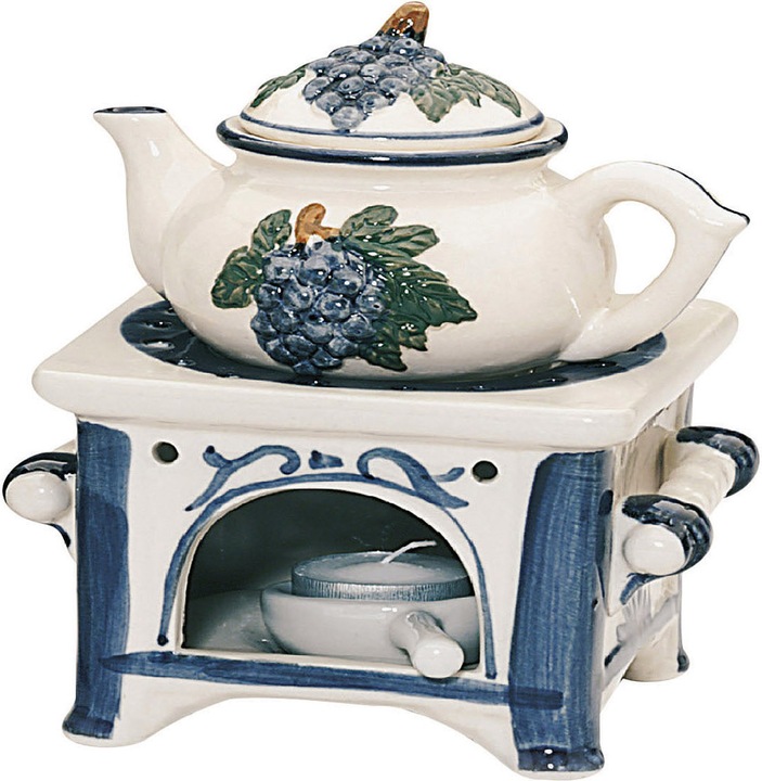 Produktbild G. Wurm Duftlampe aus Keramik, Herd mit Kanne in grau/blau, B12 x T12 x H17 cm