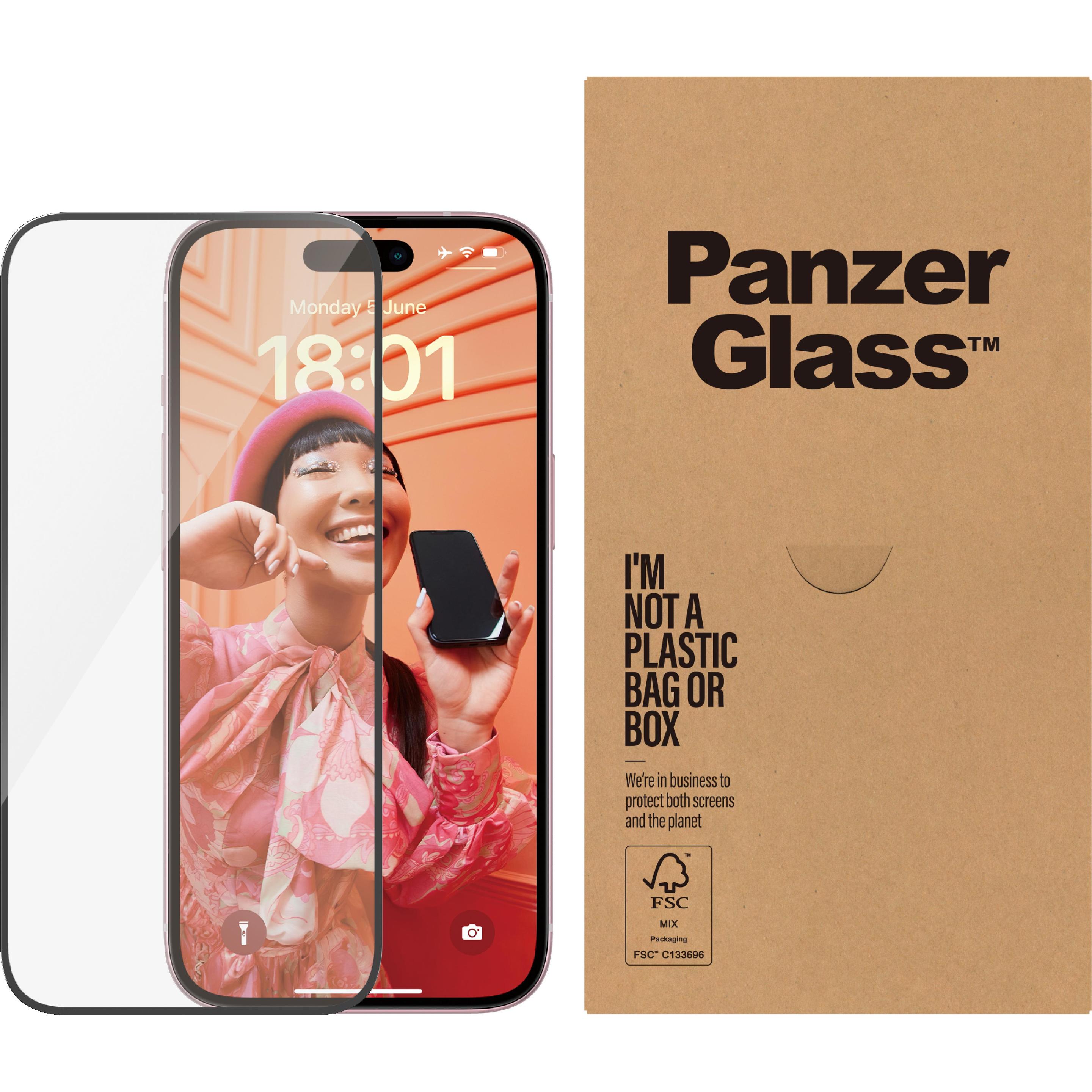 PanzerGlass Ultra-Wide Fit (1 Stück, Apple iPhone 15), Smartphone Schutzfolie, Transparent