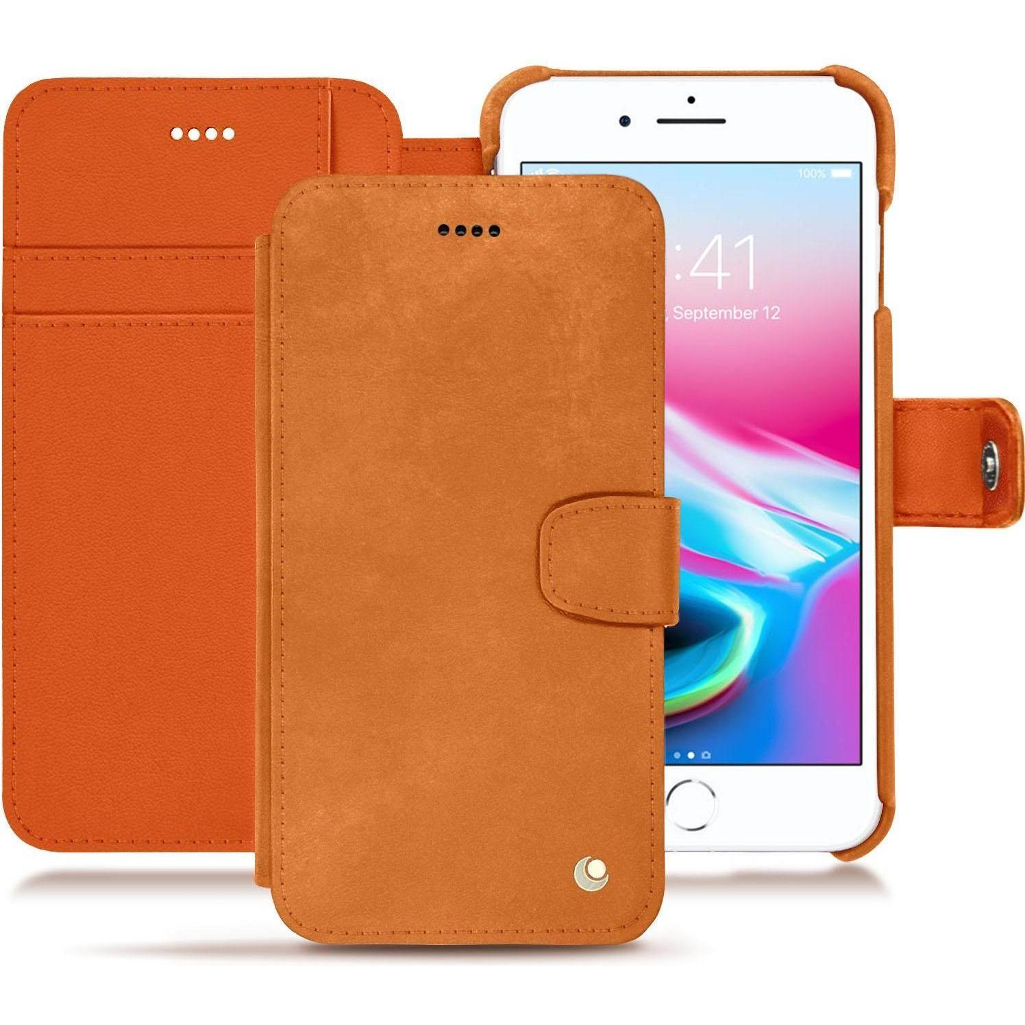 Noreve Lederschutzhülle Wallet (Apple iPhone 8 Plus), Smartphone Hülle, Orange