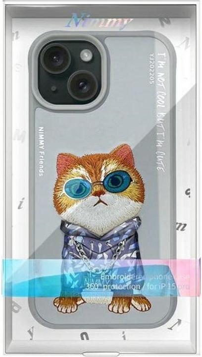 Actual product image Mocco Nimmy case iPhone 15 6.1" gray Glasses Cool Cat (Apple iPhone 15)