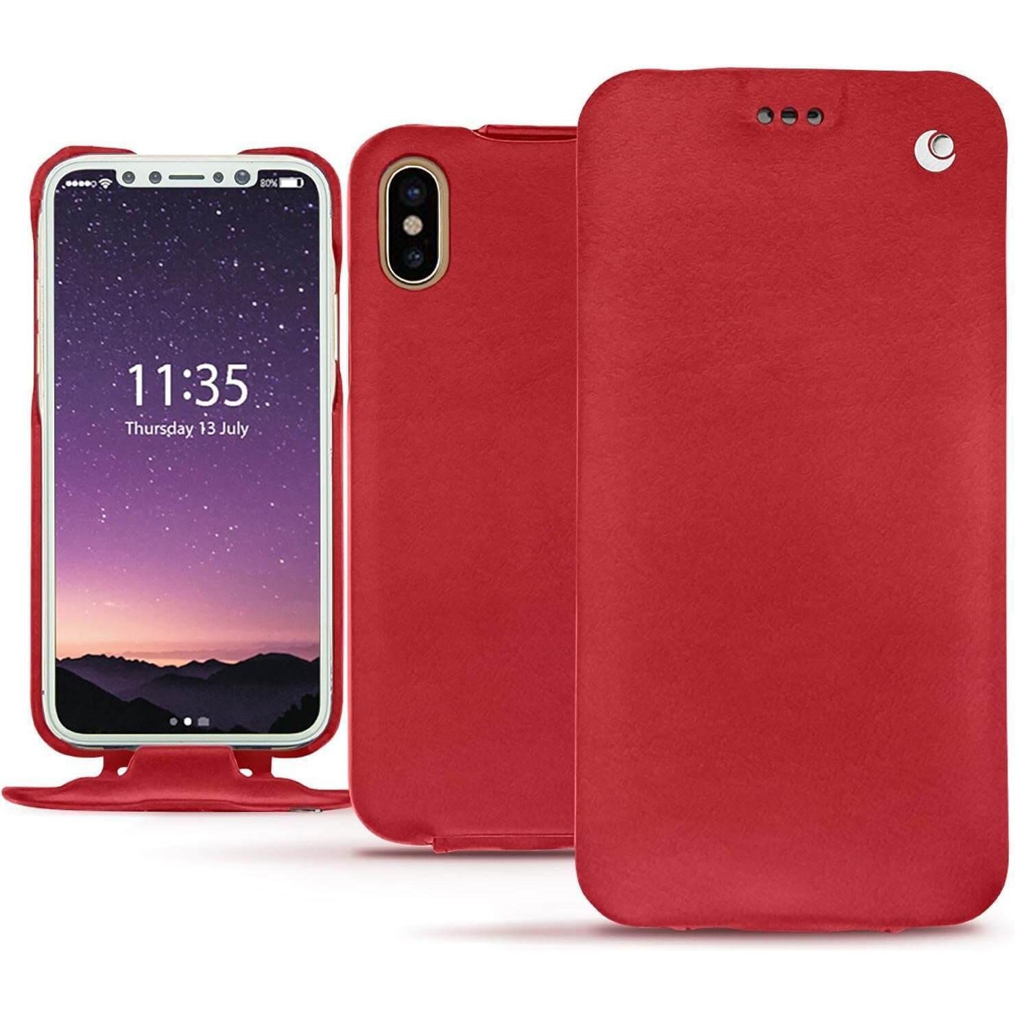 Noreve Lederschutzhülle vertikal (Apple iPhone XS), Smartphone Hülle, Rot