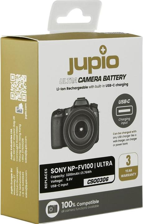 Actual product image Jupio NP-FV100 Ultra C (USB-C input) 3200mAh (Camera battery)