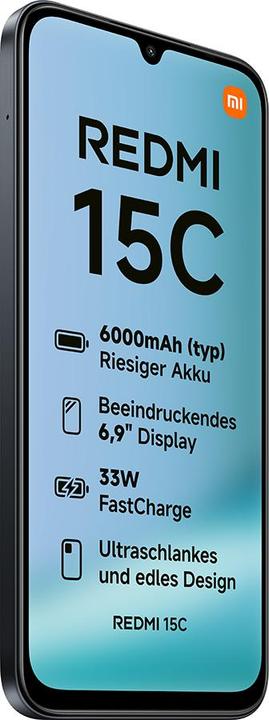 Actual product image Xiaomi Redmi 15C 4G (256 GB, Midnight Black, 6.90", Dual SIM, 4G)