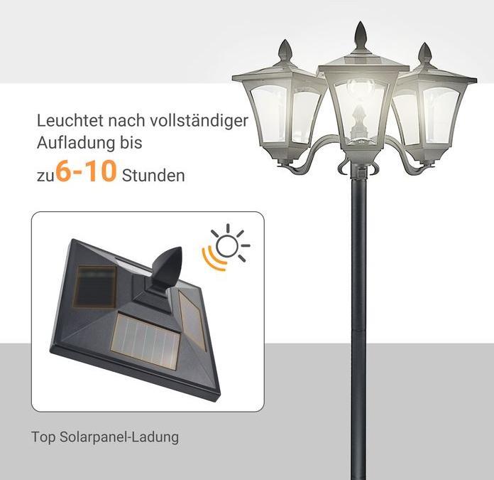 Produktbild Swisshandel24 Solar Gartenlaterne mit 3 flammig Laterne Solarlaterne Wegleuchte mit LED 120 Lumen IP44 201 Edelsta (120 lm, IP44)