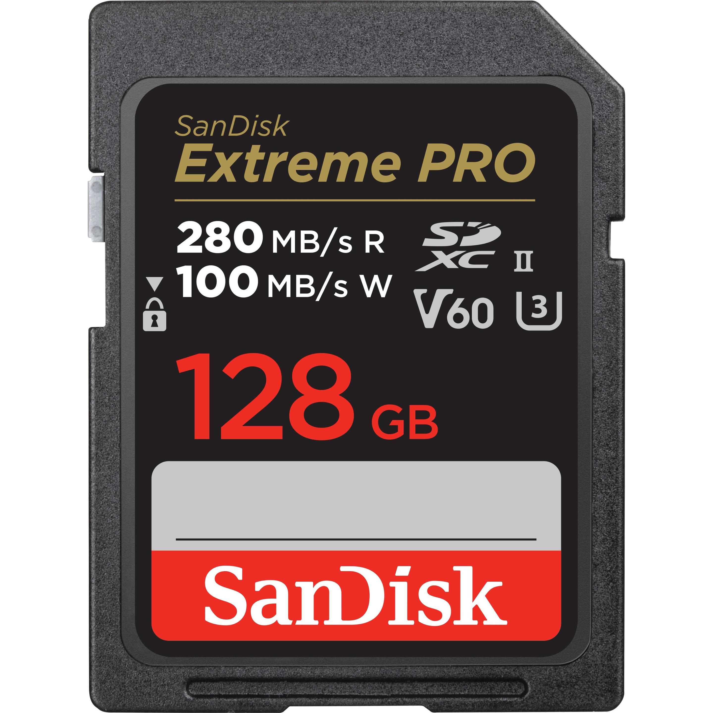 SanDisk Extreme PRO UHS-II V60 (128 GB, SDXC, U3, UHS-II), Speicherkarte, Schwarz