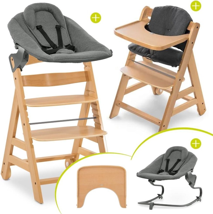Hauck Chaises hautes Alpha Move Nature 5-pièces Newborn Set - Chaise haute + 2in1 (Chaise haute)