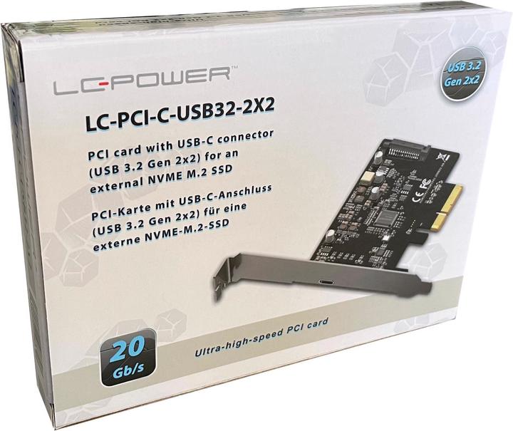 Produktbild LC-Power PCI-C-USB32-2x2 Gehäuse PCI-Karte f.eine externe NVMe-M.2SSD