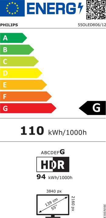 Label énergétique Philips 55OLED806 Ambilight (55", OLED806, OLED, 4K, 2021)