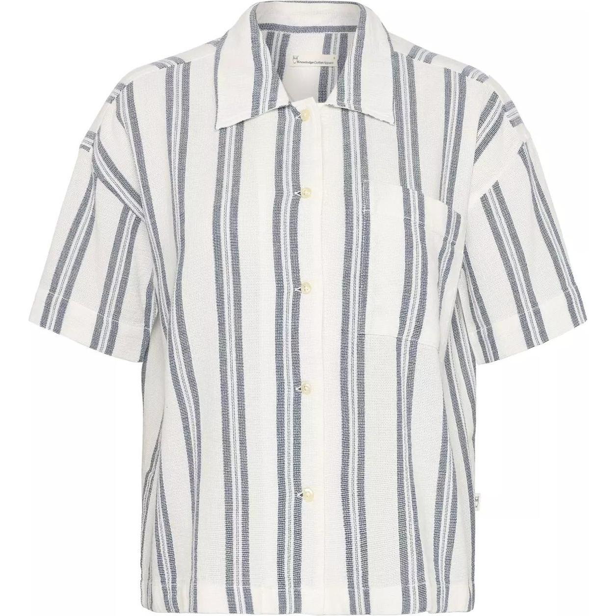 KnowledgeCotton Apparel, Damen, Bluse, Women's Striped S/S Shirt, Blau, (XS)
