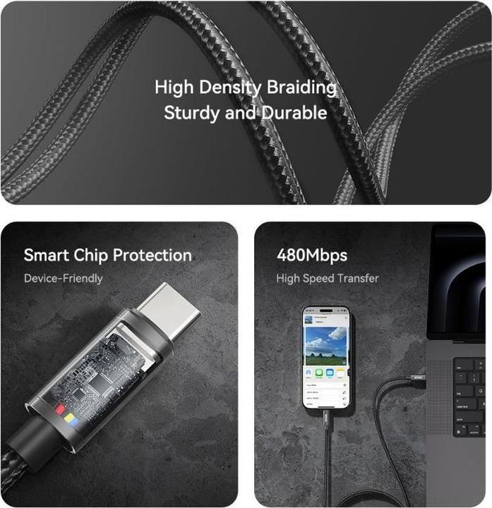 Rock Z28 Metal Braided C TO C 60W Fast Charging Data Cable 2m Schwarz