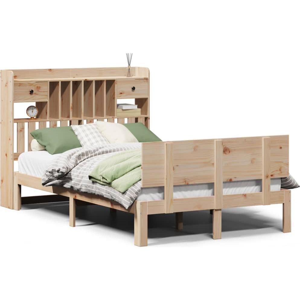 VidaXL, Bett, Massivholzbett Holzbett Bett mit Regal ohne Matratze 135x190cm Kiefer (135 x 190 cm)